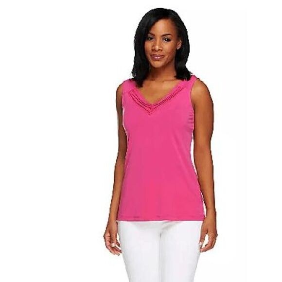 Susan Graver Womens 2X Liquid Knit Sleeveless Tank Top Blue Ruched V Neck NWT - Picture 3 of 5